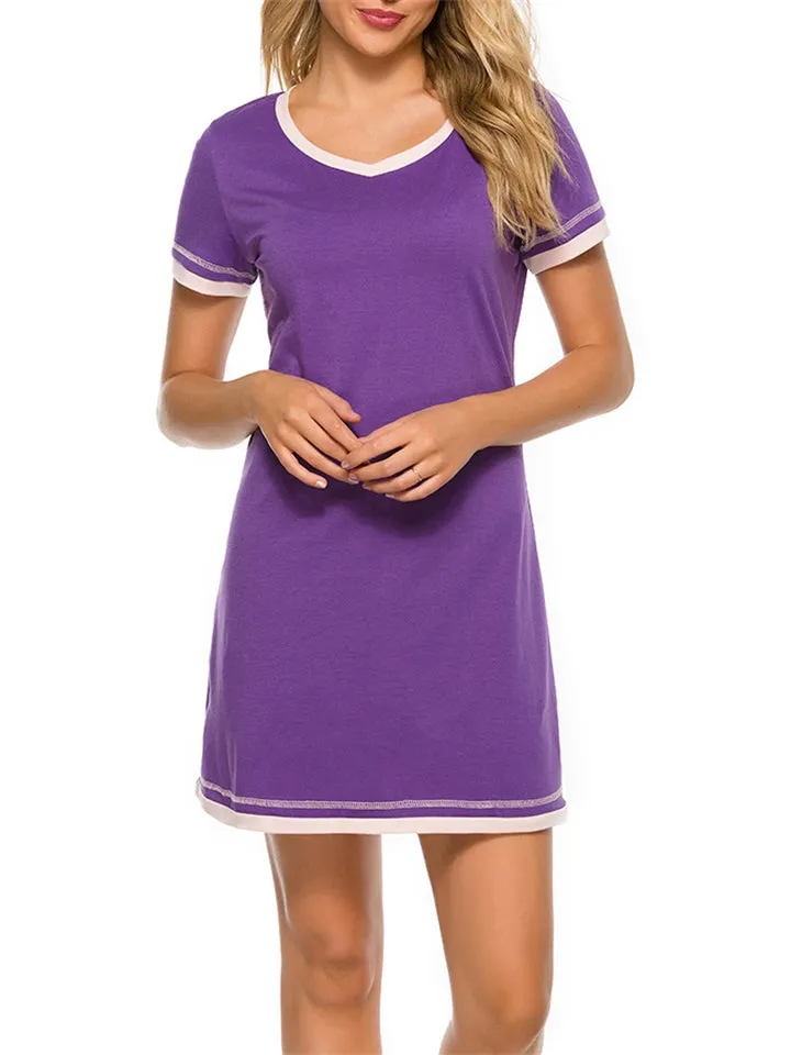 Cozy Simple Style Round Collar Contrasting Loose Home Dresses For Women