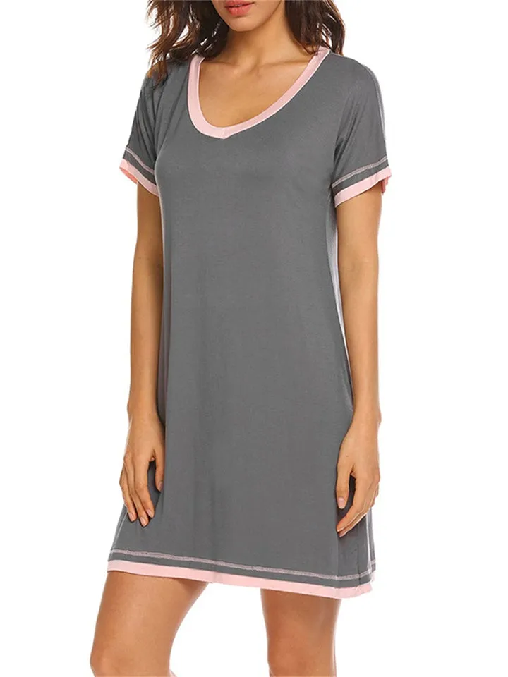 Cozy Simple Style Round Collar Contrasting Loose Home Dresses For Women