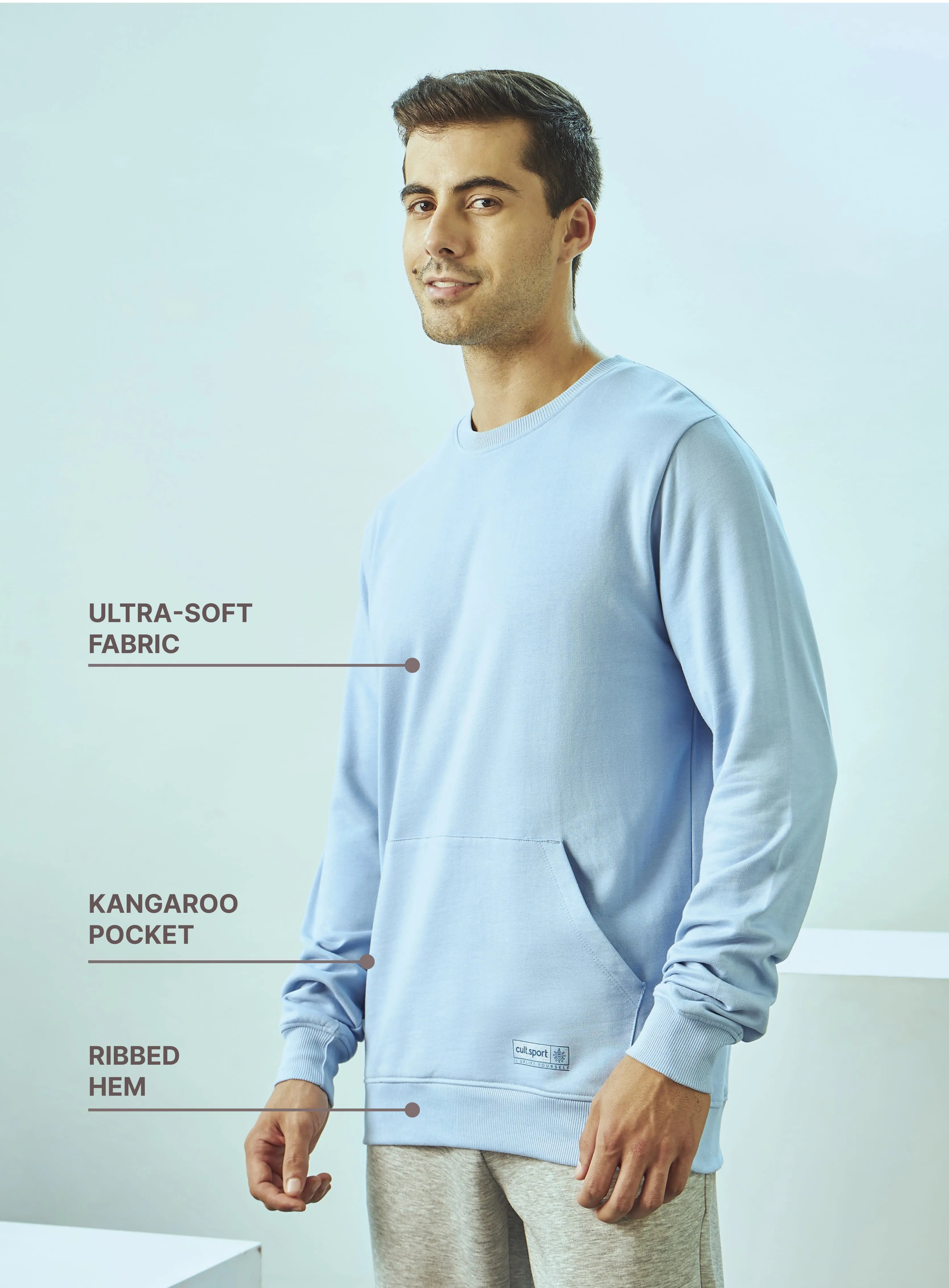 Crew Neck Sweatshirt with Kangaroo Pocket