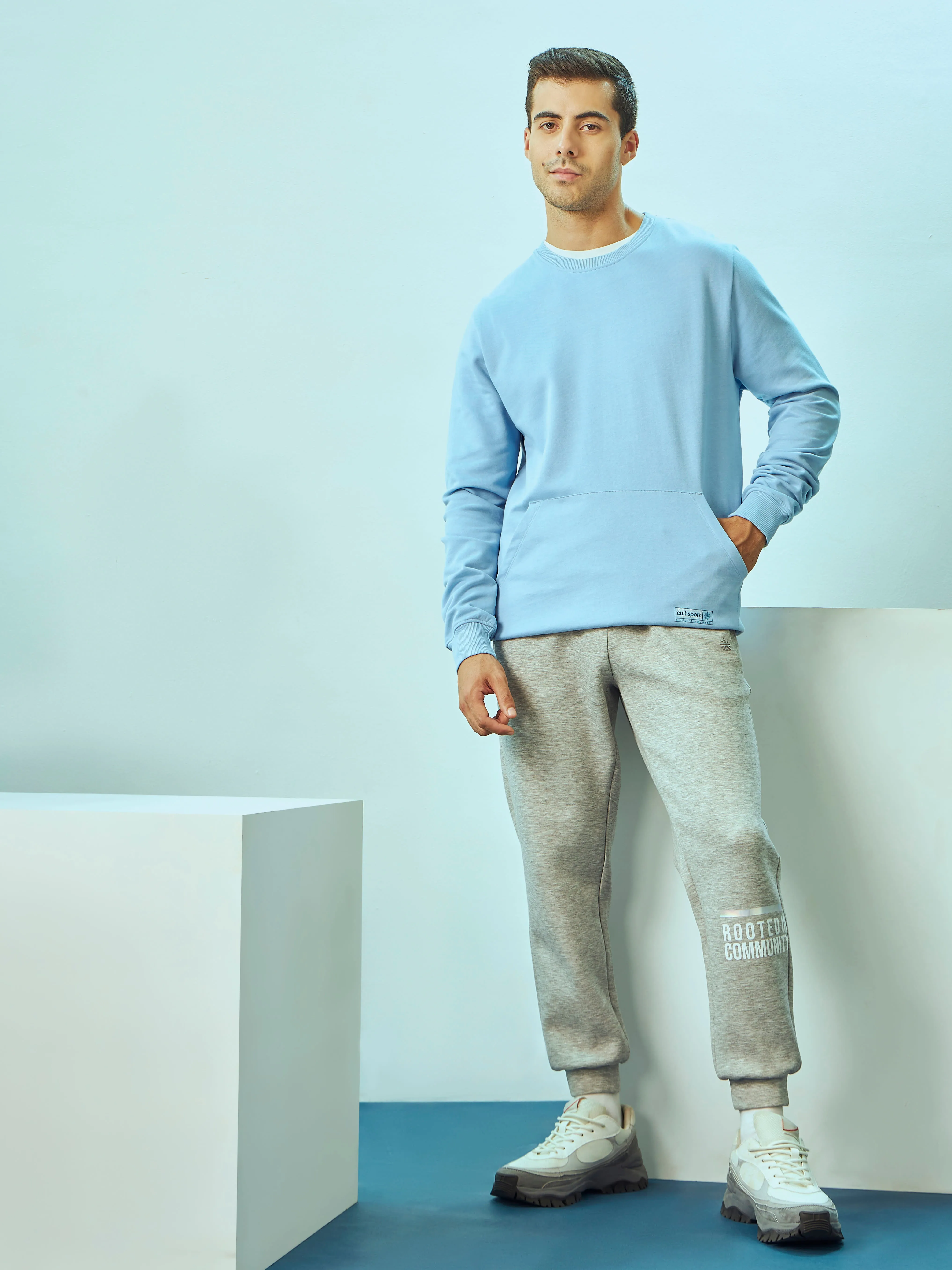 Crew Neck Sweatshirt with Kangaroo Pocket