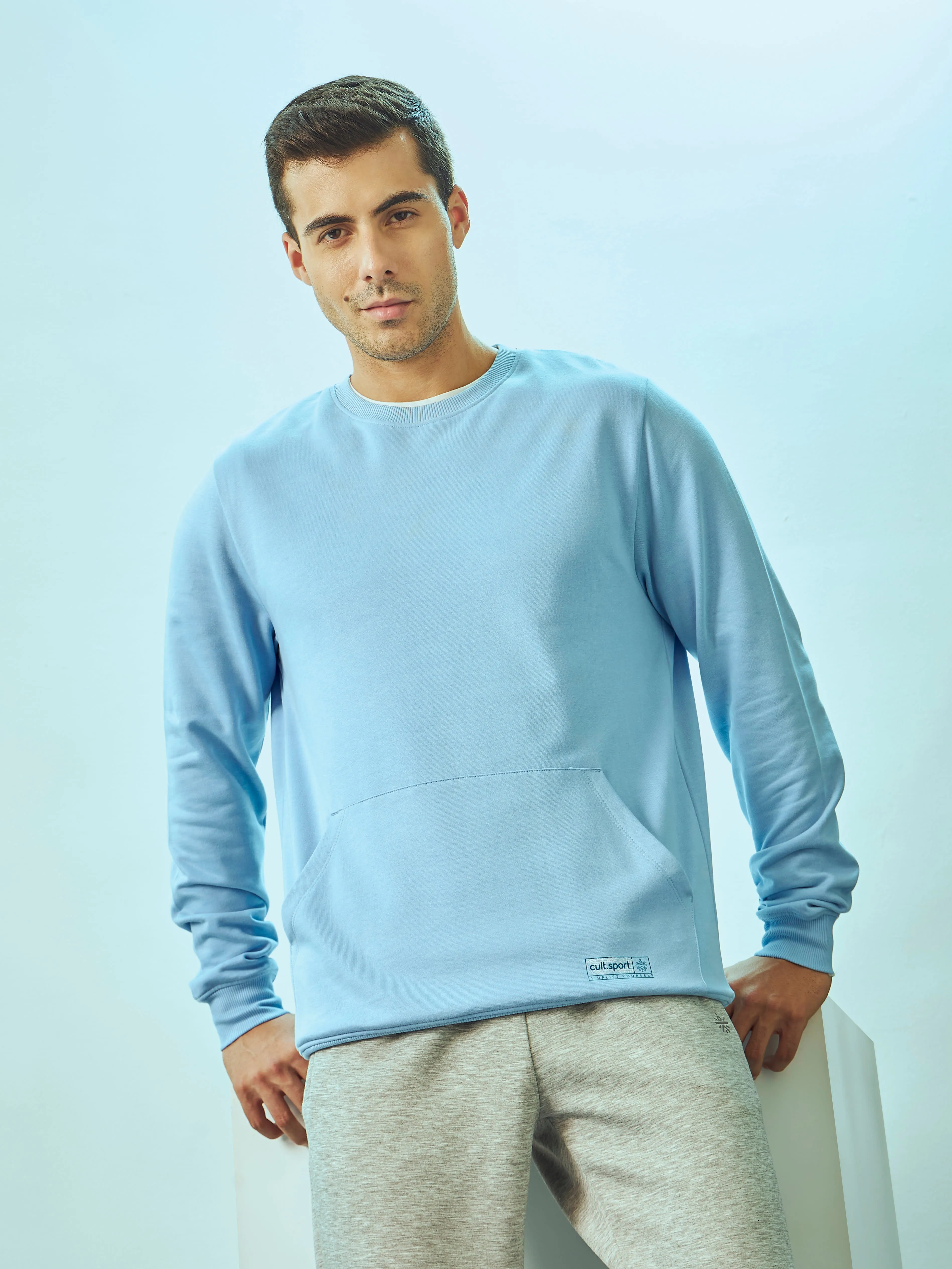 Crew Neck Sweatshirt with Kangaroo Pocket