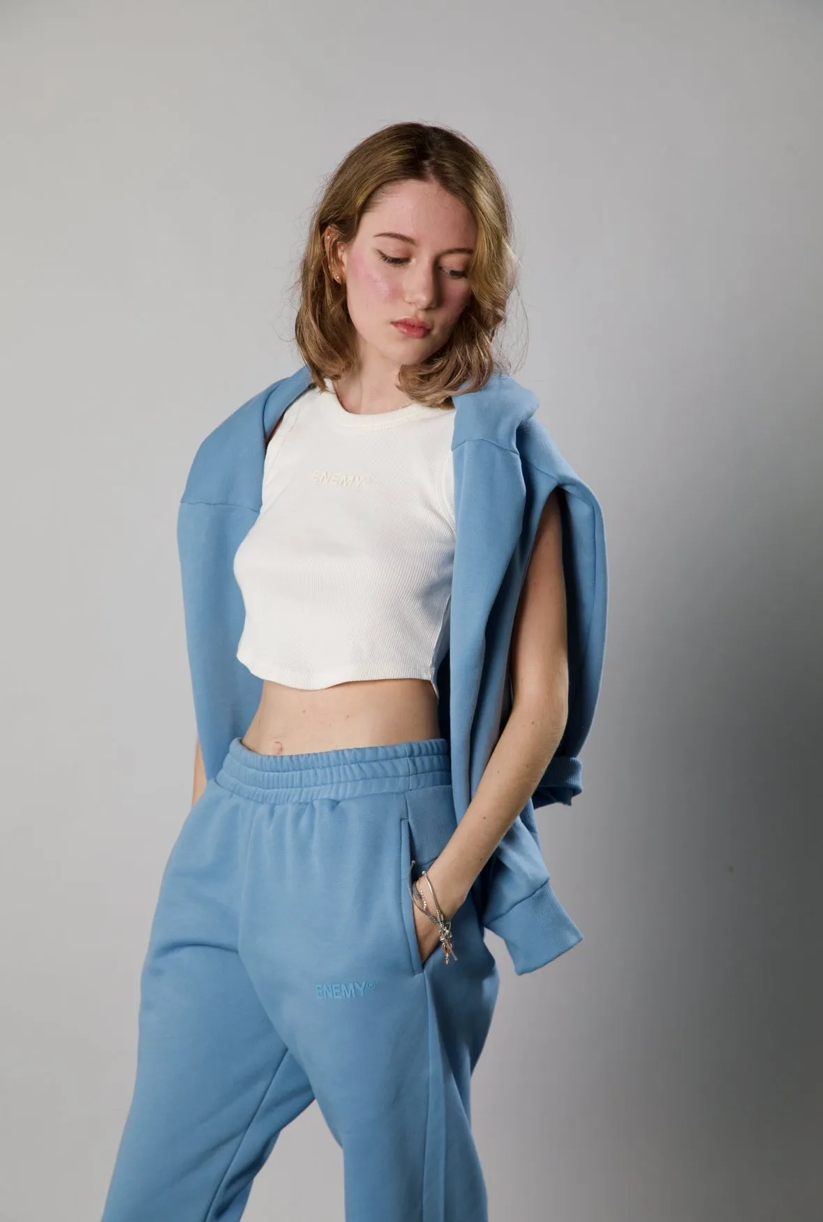 Cropped Rib-Knit Bone Tank Top