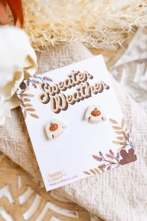 Cute Fall Stud Earrings | Sweater Weather Pumpkin Clay Stud