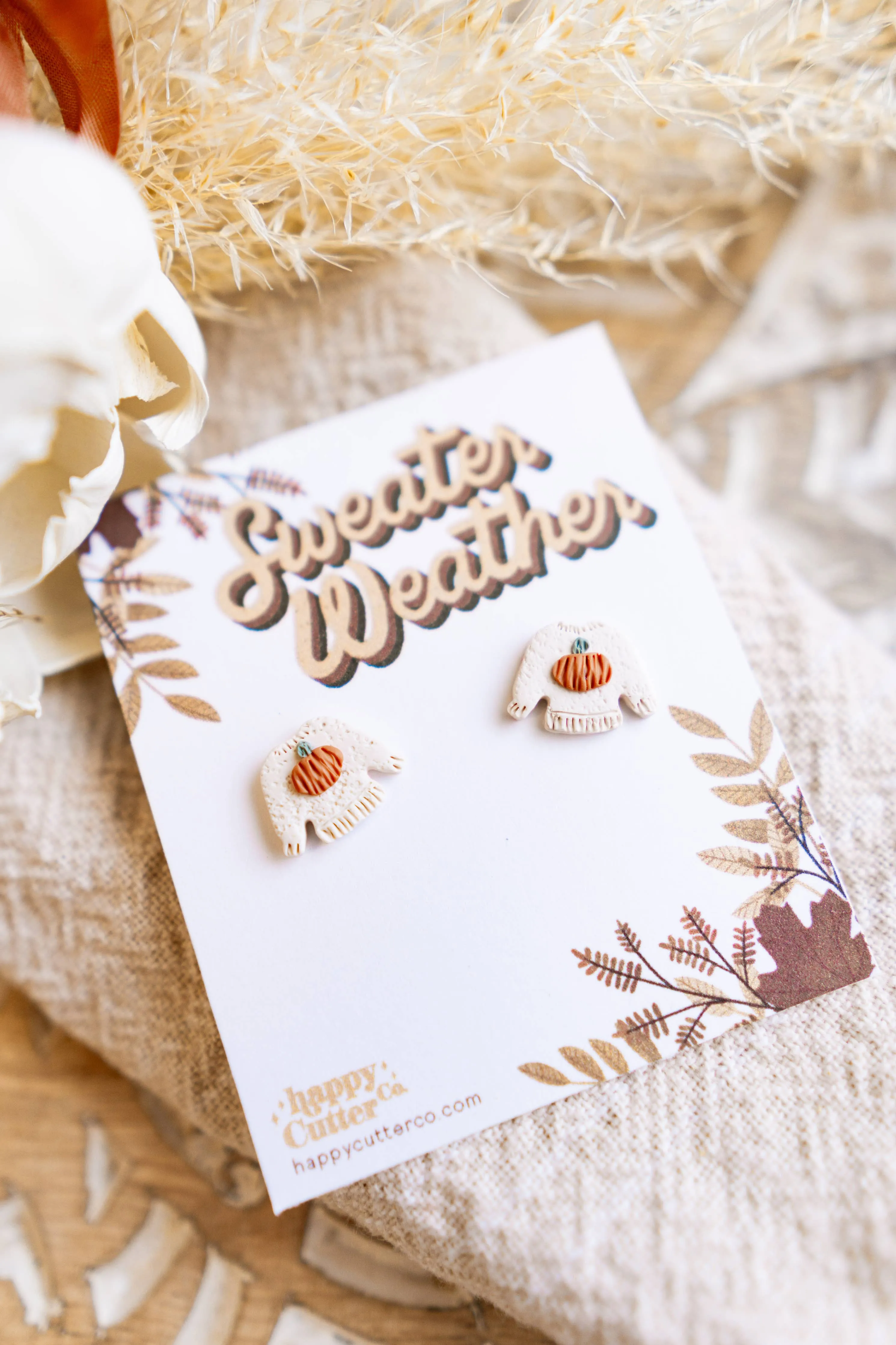 Cute Fall Stud Earrings | Sweater Weather Pumpkin Clay Stud