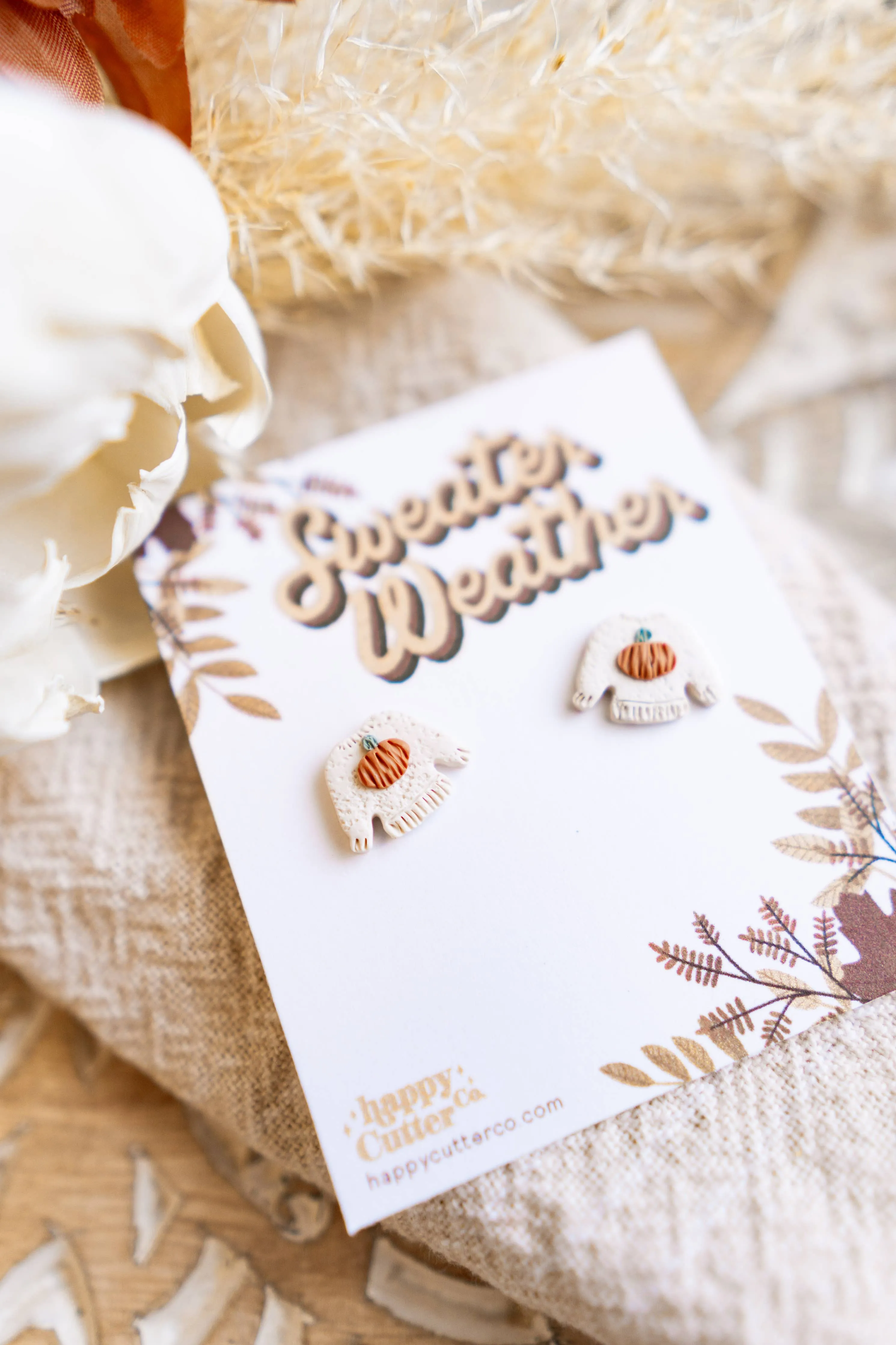 Cute Fall Stud Earrings | Sweater Weather Pumpkin Clay Stud