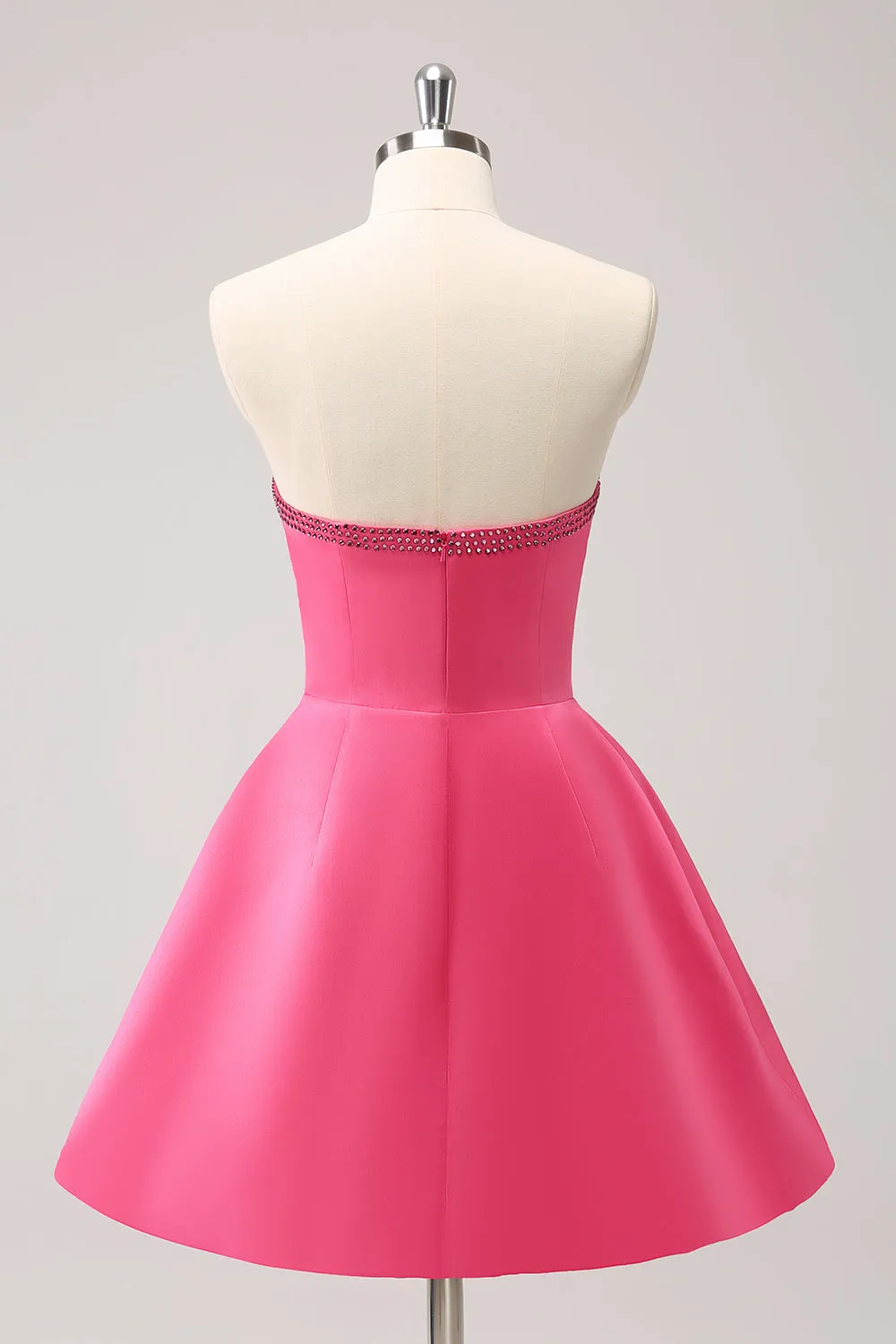 Cute Hot Pink A Line Strapless Cut Out Homecoming Dress with Beading