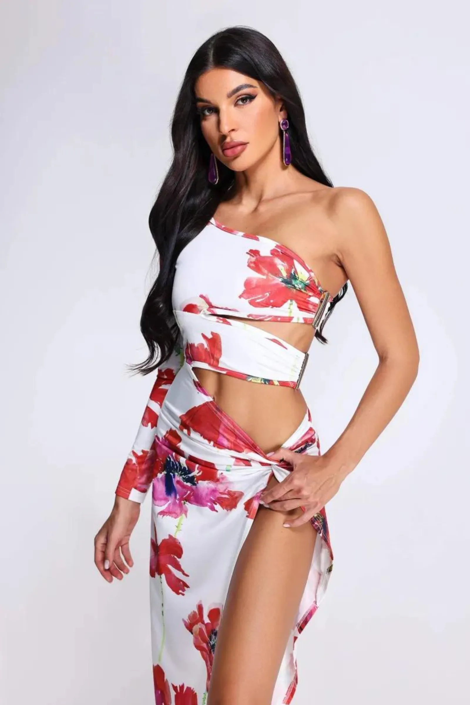 Dahlia One Shoulder Printed Dress- Miss Molly brand