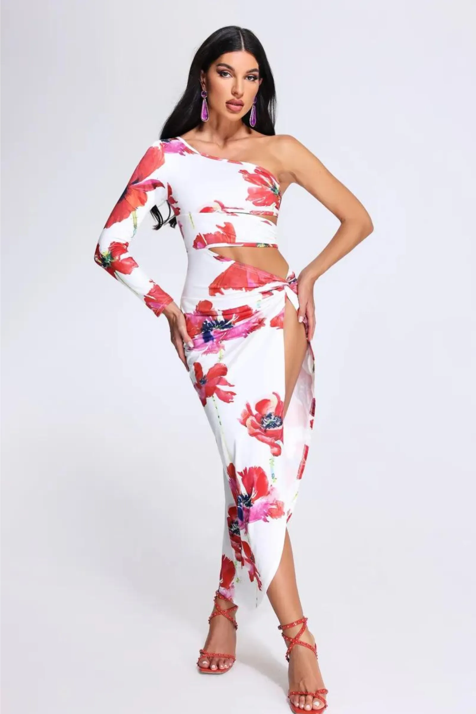 Dahlia One Shoulder Printed Dress- Miss Molly brand