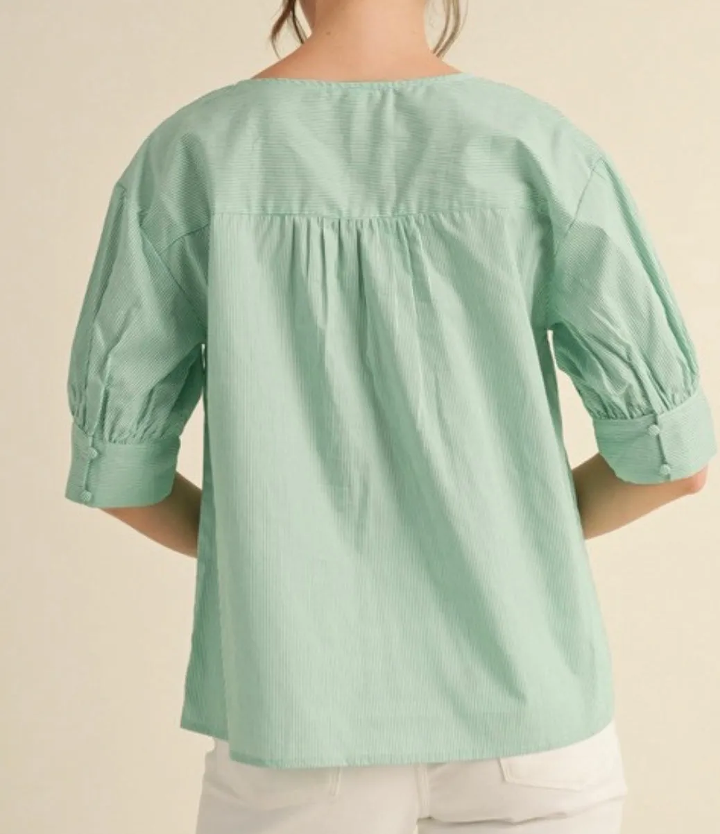 Darby Pinstripe Blouse in Green