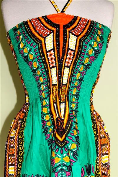 Dashiki Print Tube Halter Green Sun Dress or Skirt! One Size!