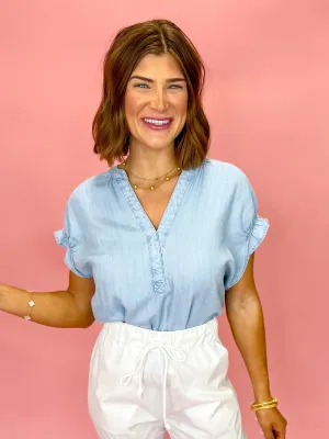 [Dear John] Julia V-neck Blouse- Carolina Blue