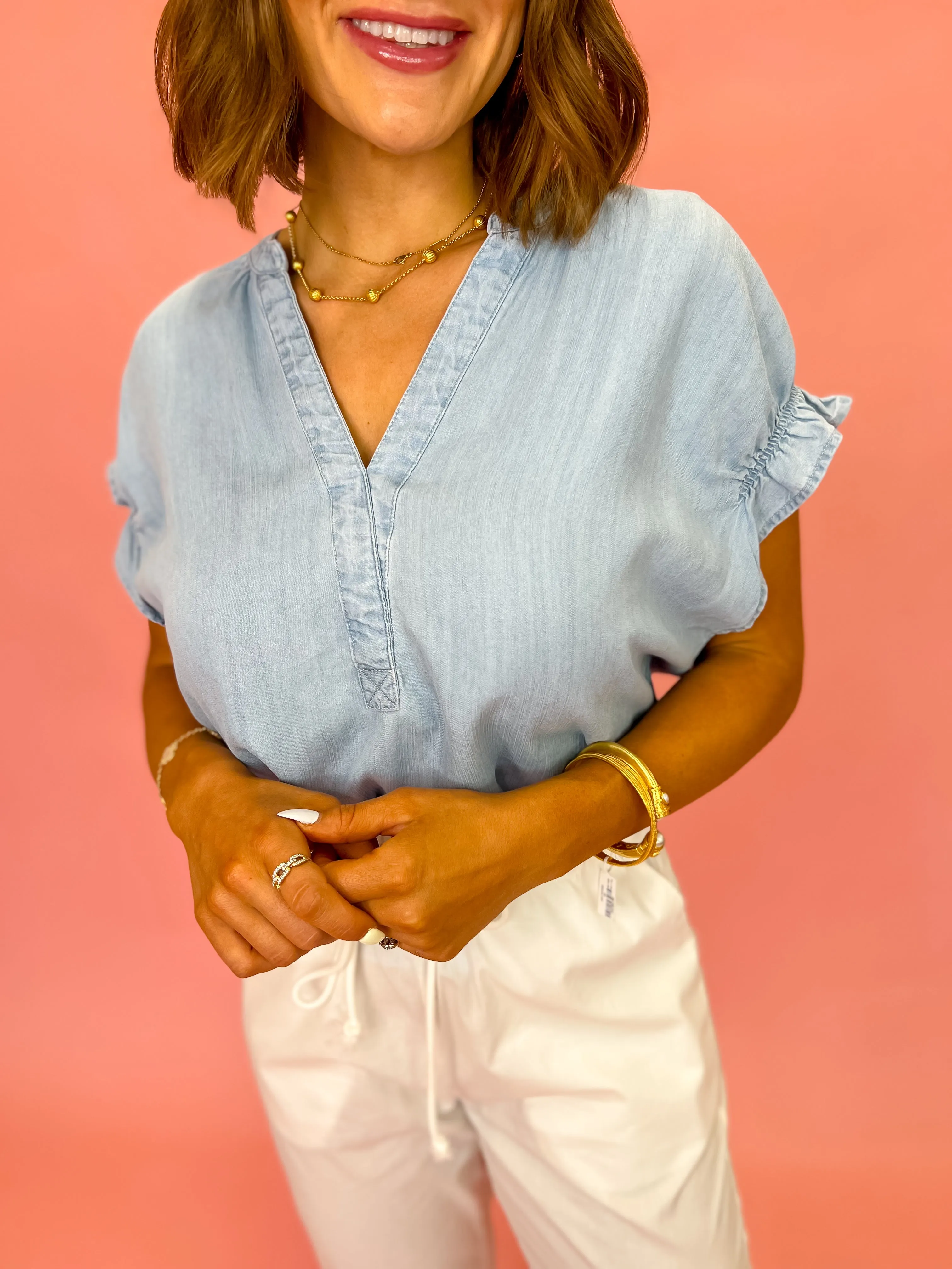 [Dear John] Julia V-neck Blouse- Carolina Blue