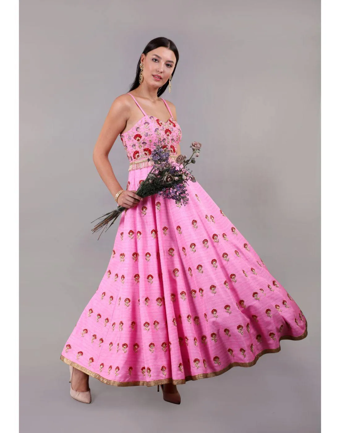 Designer Rashika's Blush Pink Hand Embroidered Lyla Gowns for Rent