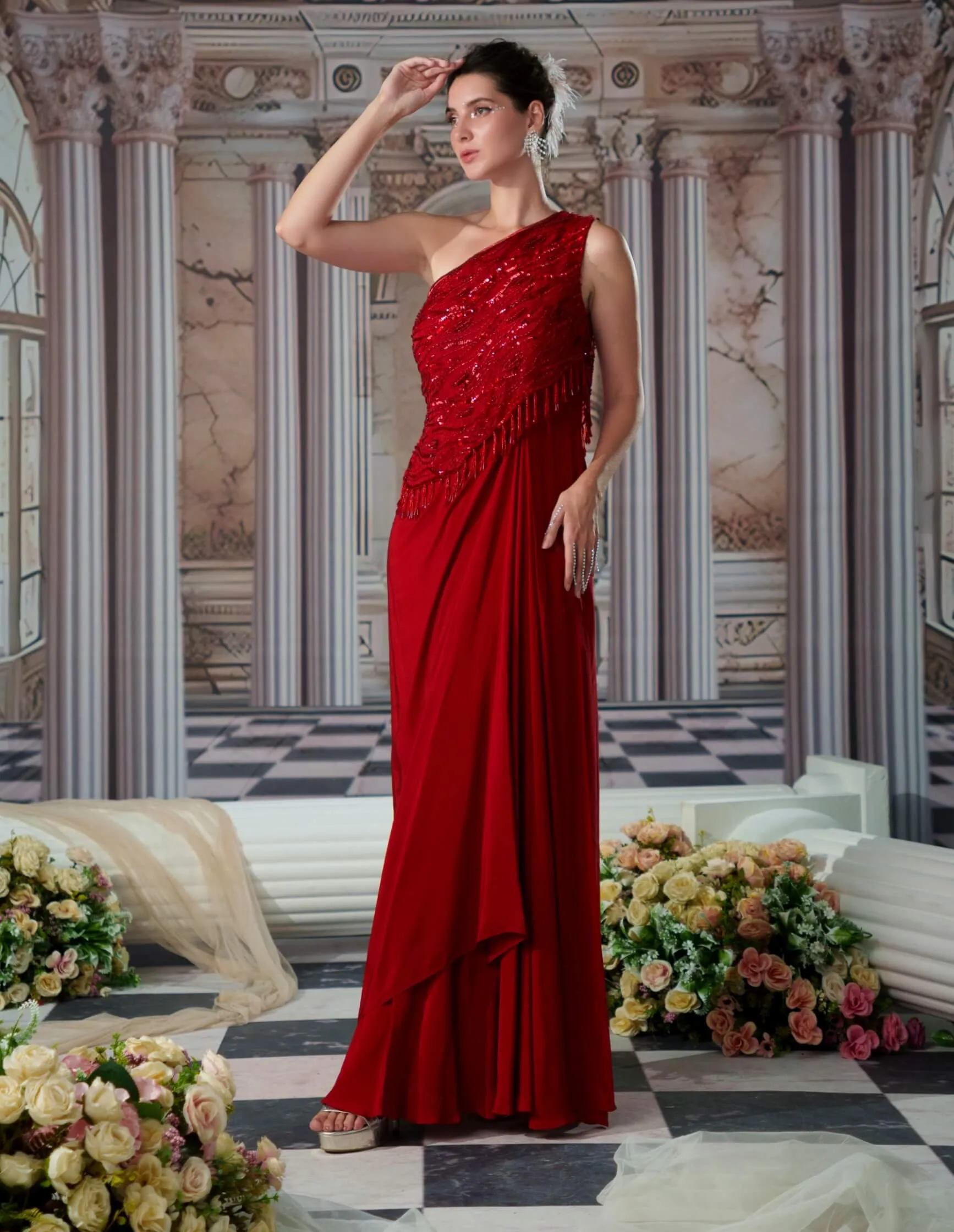 Divine red embroidery gown