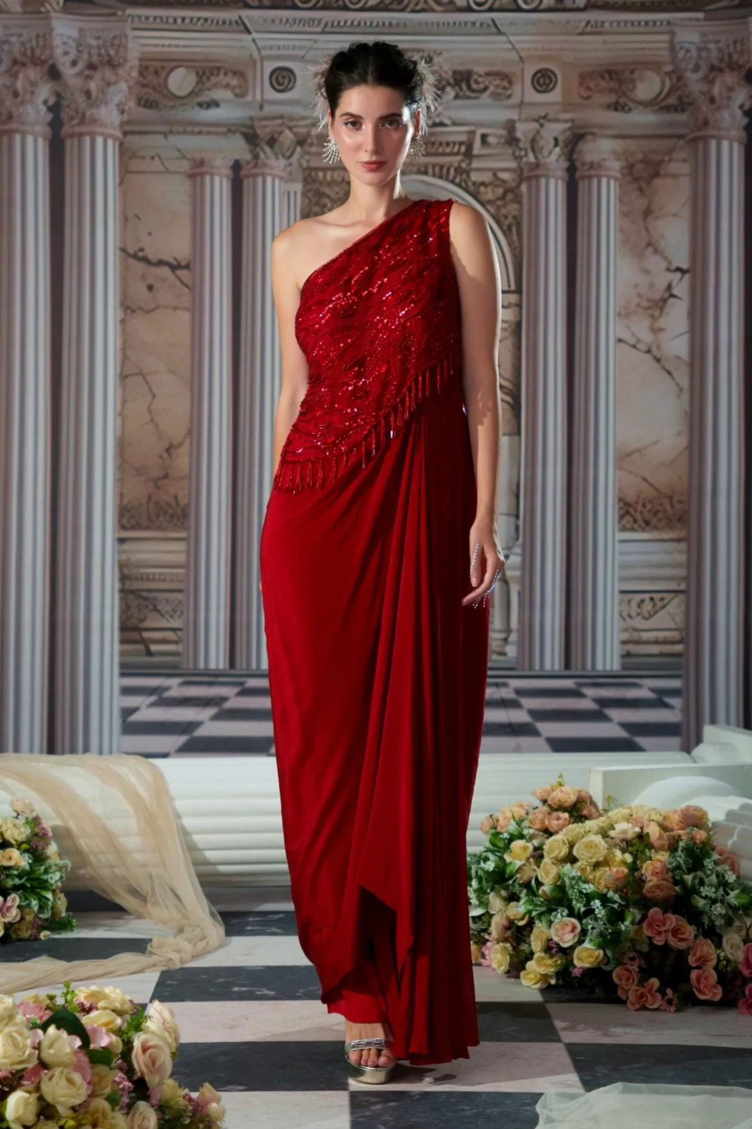 Divine red embroidery gown