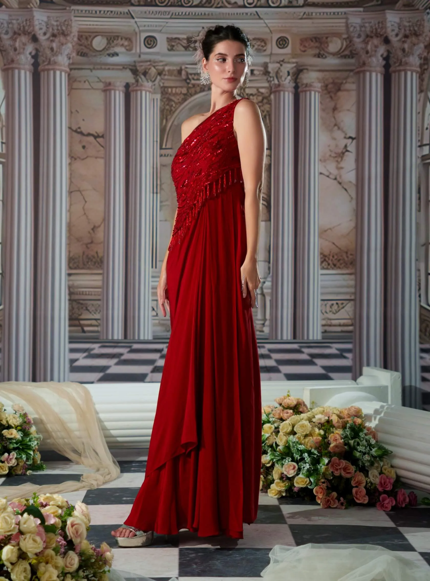 Divine red embroidery gown