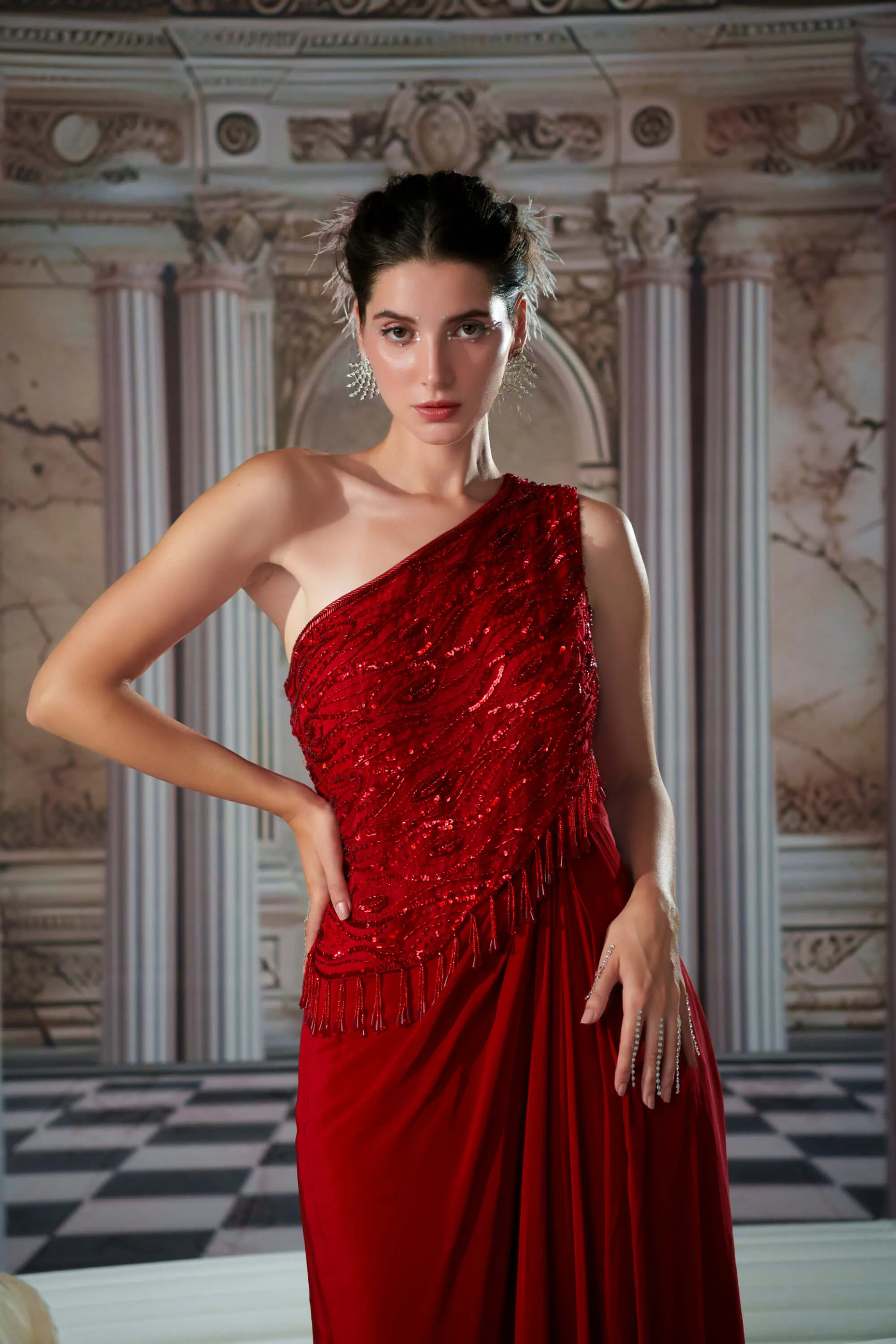 Divine red embroidery gown