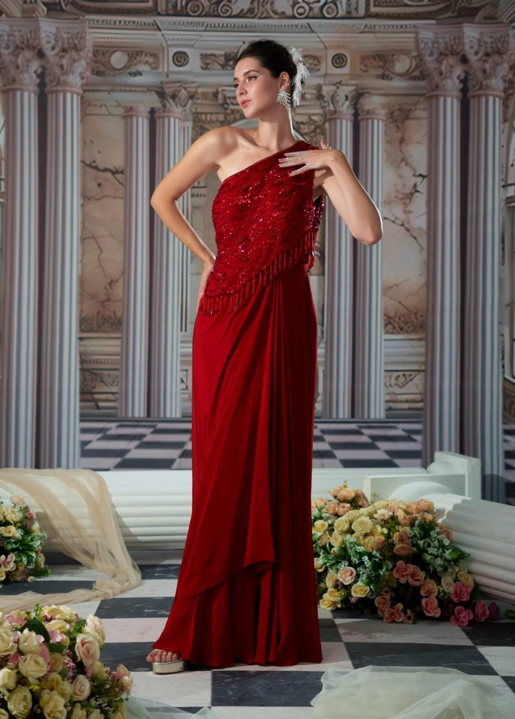 Divine red embroidery gown