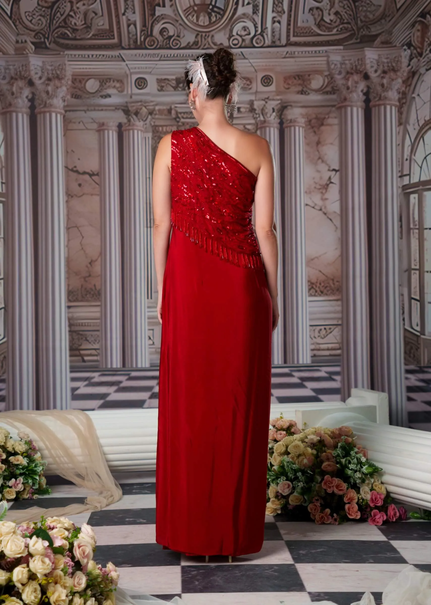 Divine red embroidery gown