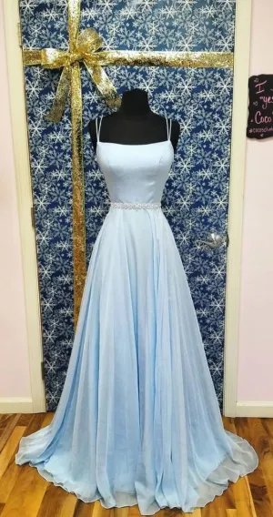 Double Straps Light Blue Prom Dress