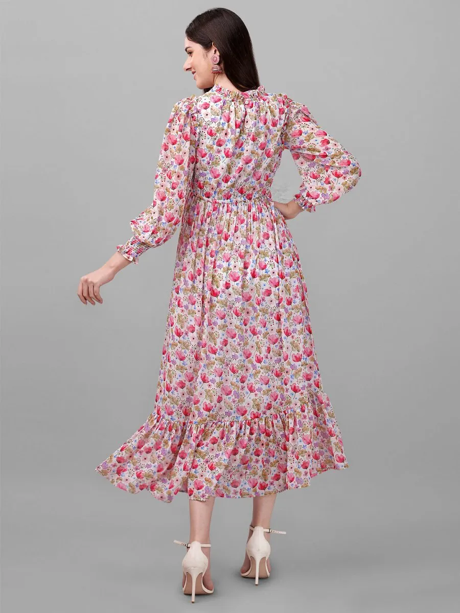 dresses for Women western wear Pink Floral Maxi Dress