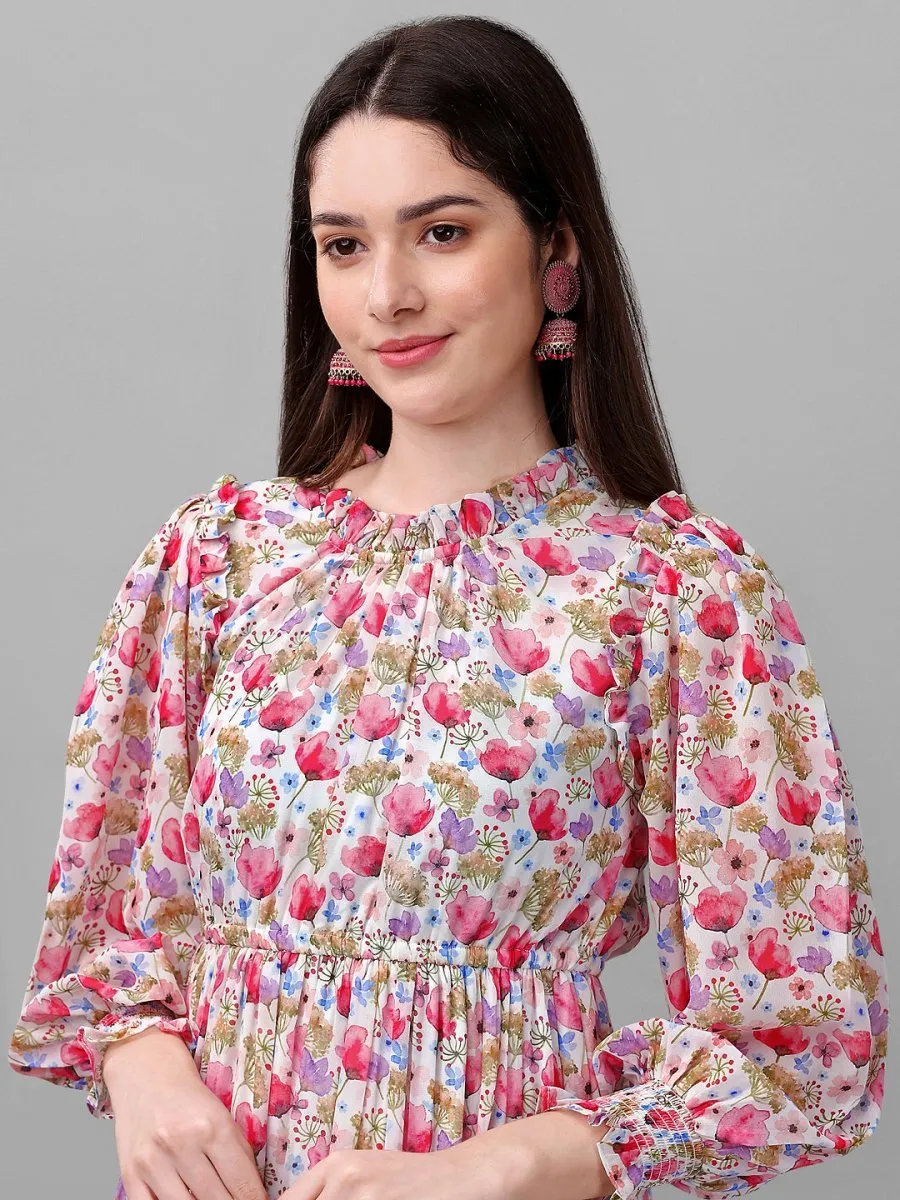dresses for Women western wear Pink Floral Maxi Dress
