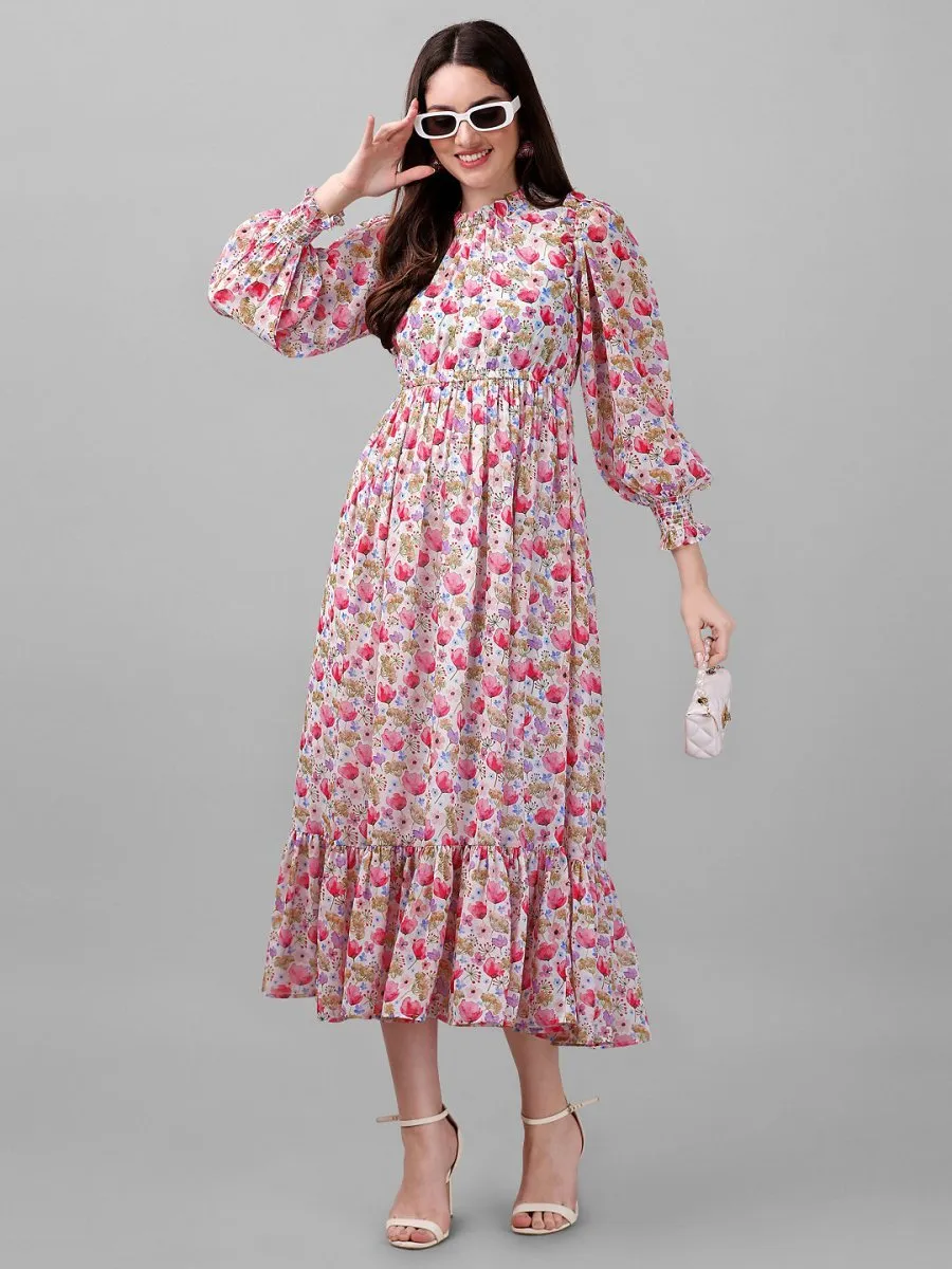 dresses for Women western wear Pink Floral Maxi Dress
