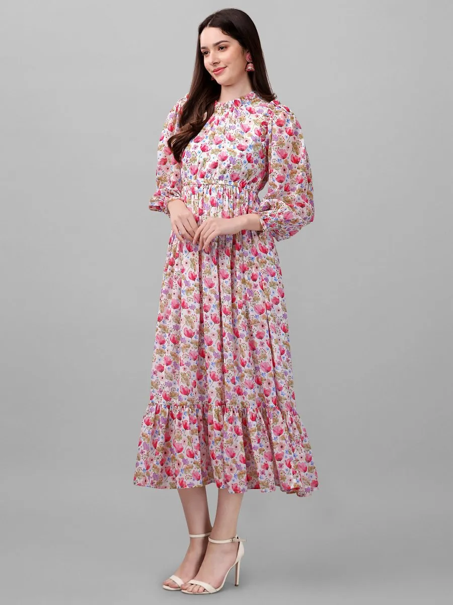 dresses for Women western wear Pink Floral Maxi Dress
