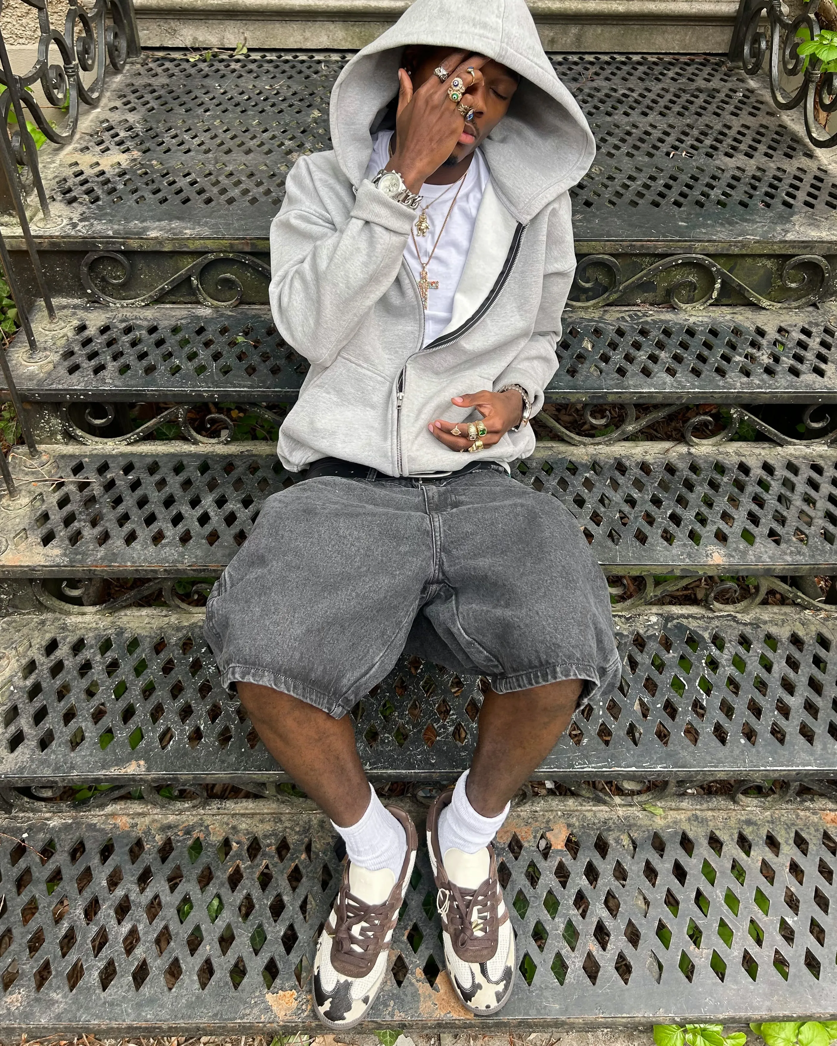 Drop Shoulder Zip Hoodie - Grey