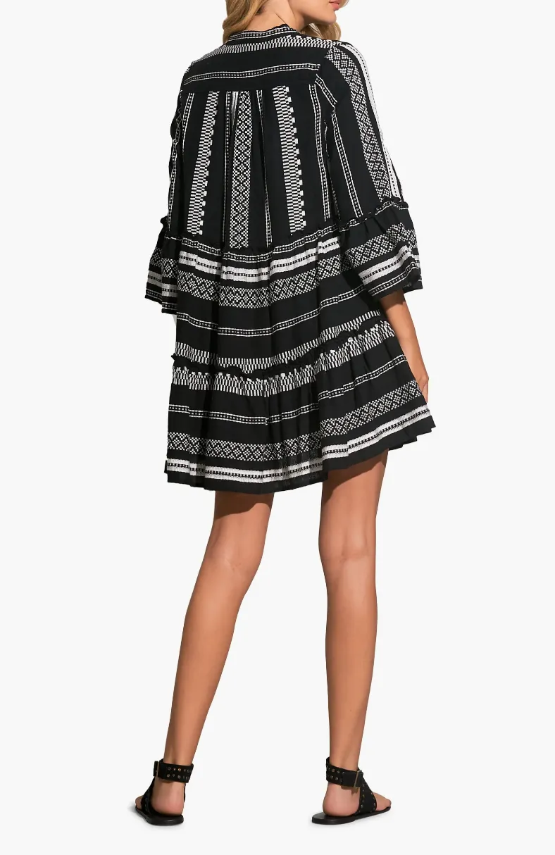 Elan Cotton Cover-Up Babydoll Minidress, Black & White
