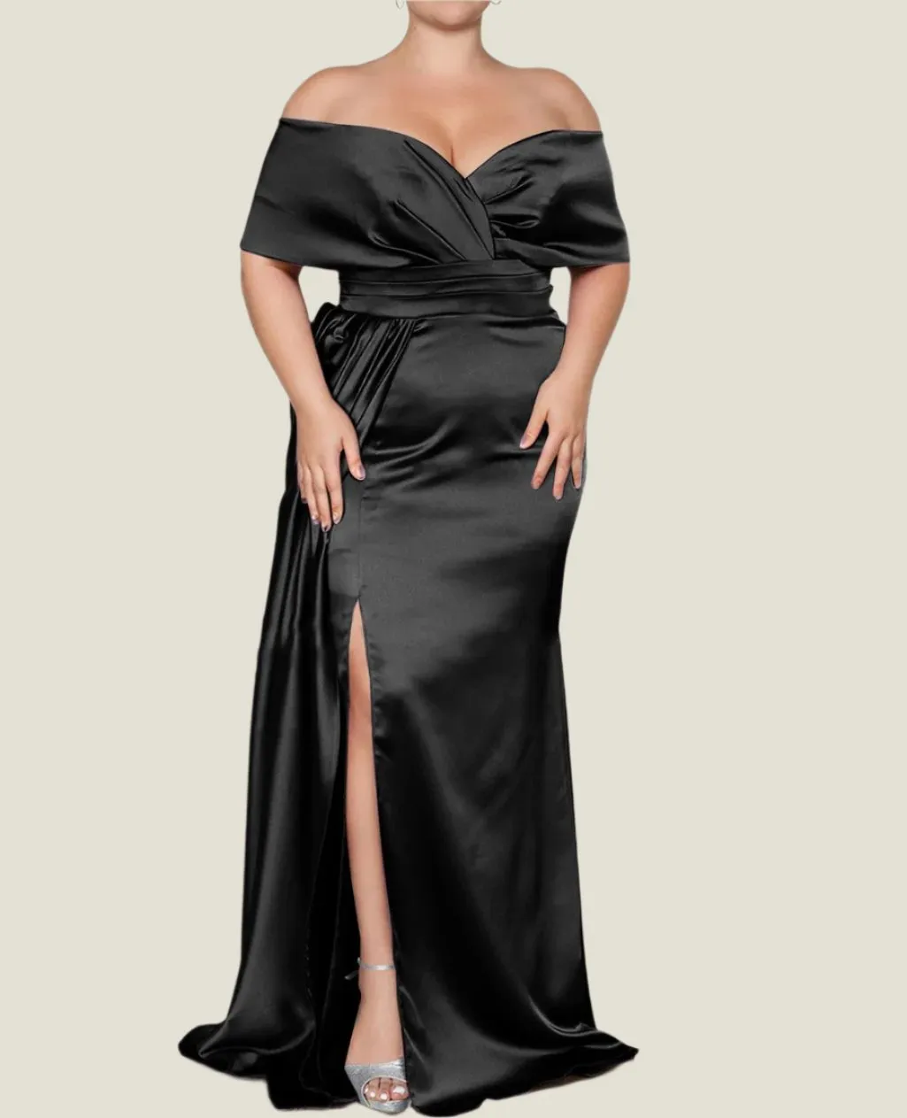 Elastic Satin Mermaid Off-The-Shoulder Mother of The Bride Dresses with Slit