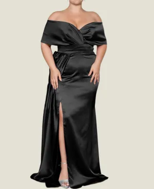 Elastic Satin Mermaid Off-The-Shoulder Mother of The Bride Dresses with Slit