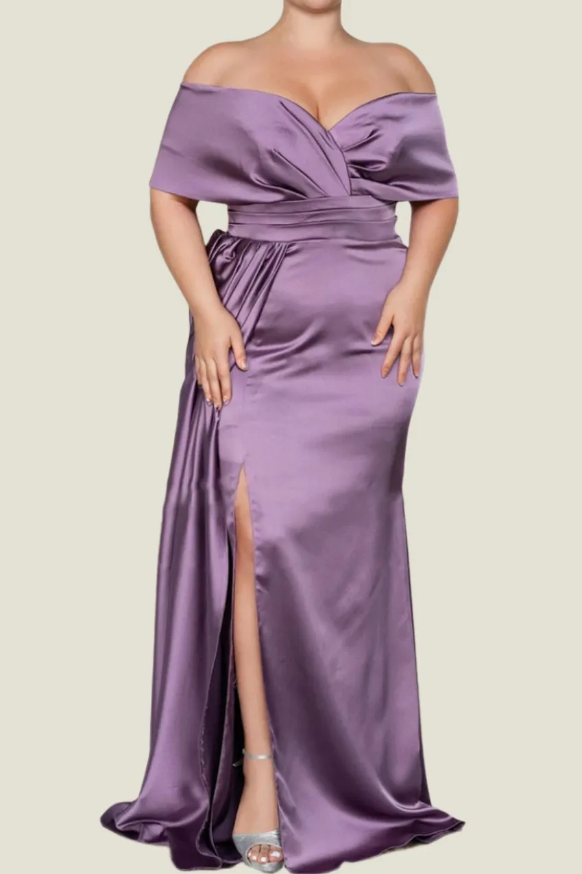 Elastic Satin Mermaid Off-The-Shoulder Mother of The Bride Dresses with Slit