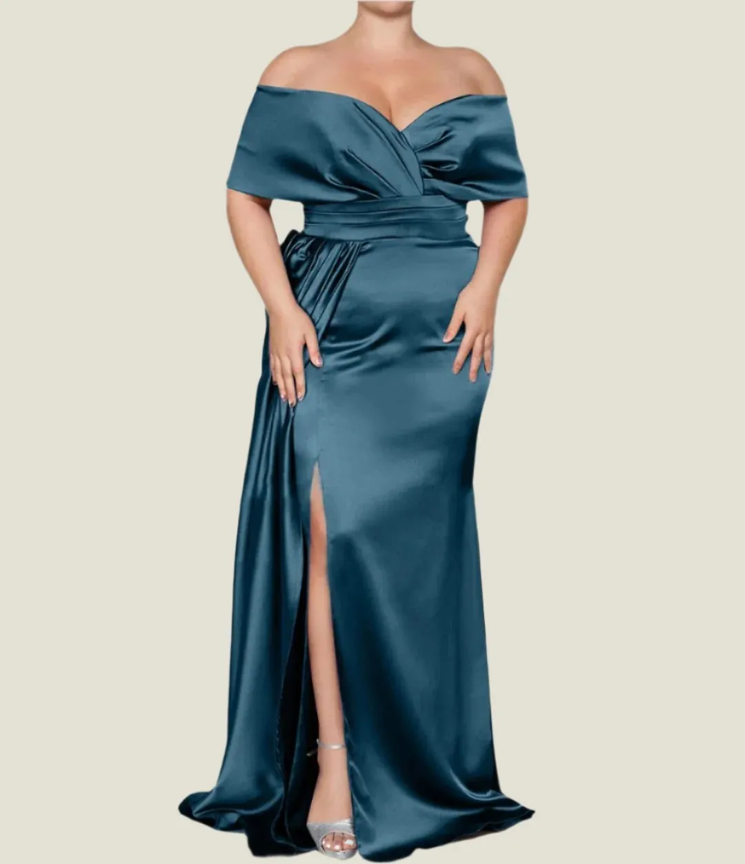 Elastic Satin Mermaid Off-The-Shoulder Mother of The Bride Dresses with Slit