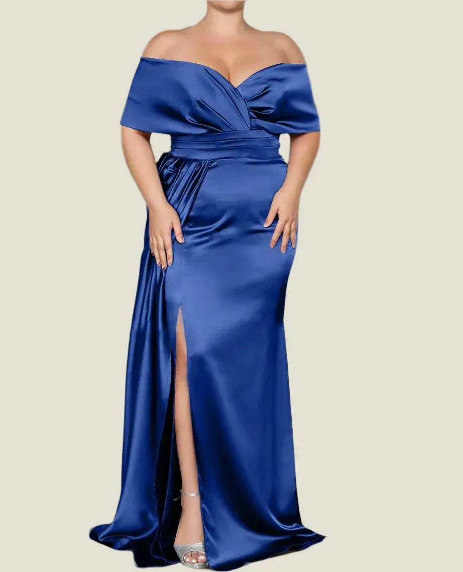 Elastic Satin Mermaid Off-The-Shoulder Mother of The Bride Dresses with Slit