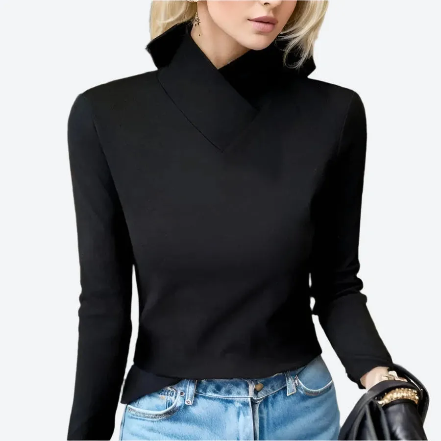 Elegant Mock Neck Long-Sleeve Blouses