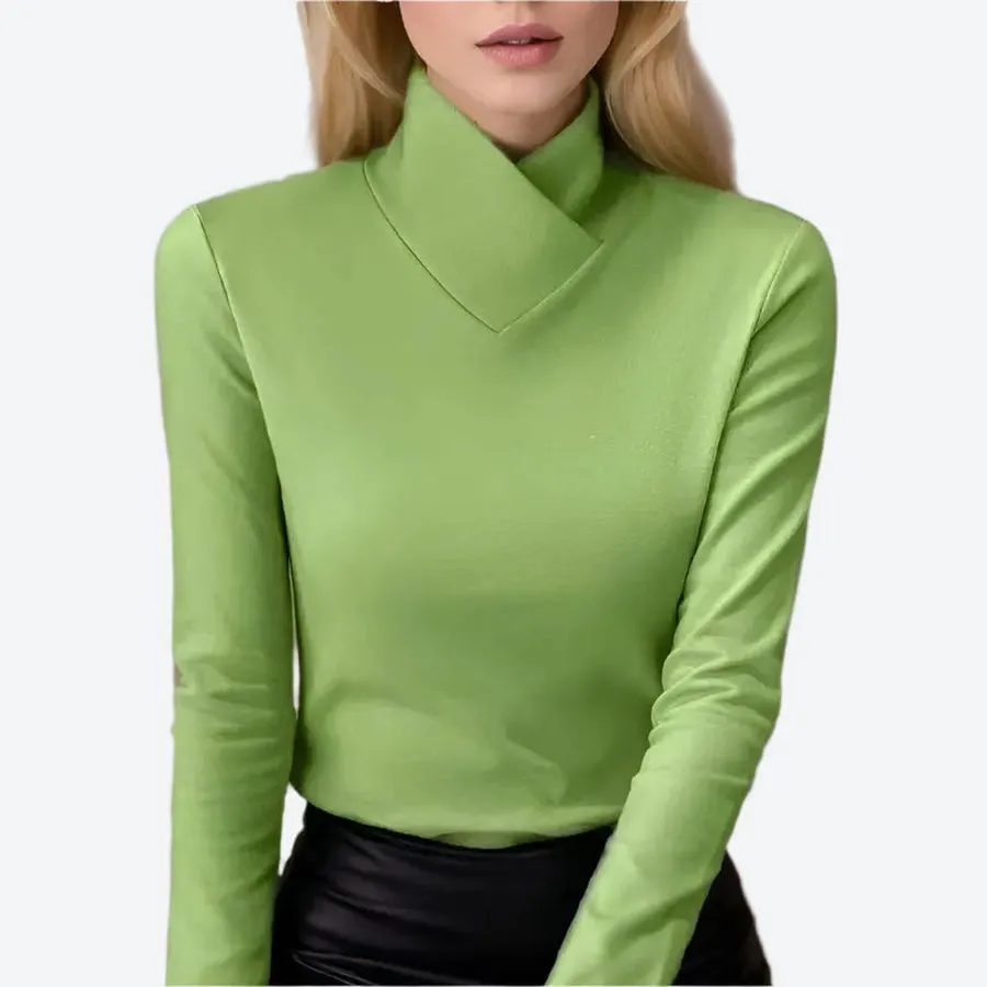 Elegant Mock Neck Long-Sleeve Blouses