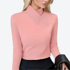 Elegant Mock Neck Long-Sleeve Blouses
