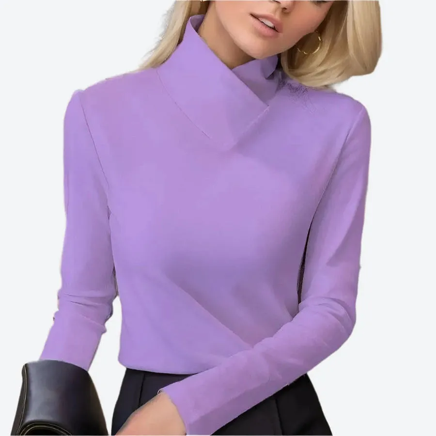 Elegant Mock Neck Long-Sleeve Blouses