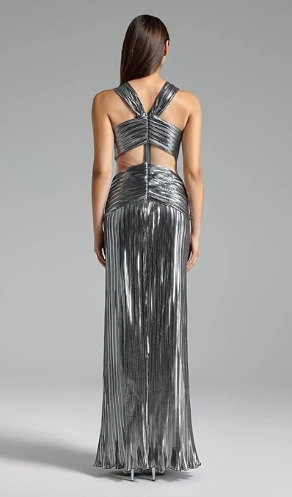 ELSA METALLIC CRISS CROSS HALTER NECK GOWN