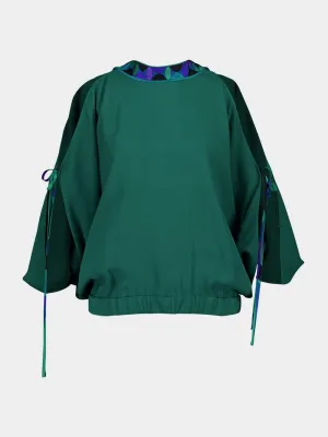 Emerald Orchidee-Print Crepe Marocain Blouse