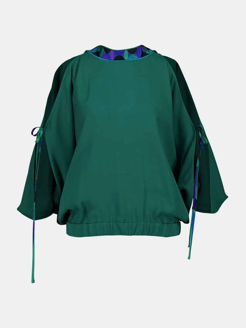 Emerald Orchidee-Print Crepe Marocain Blouse