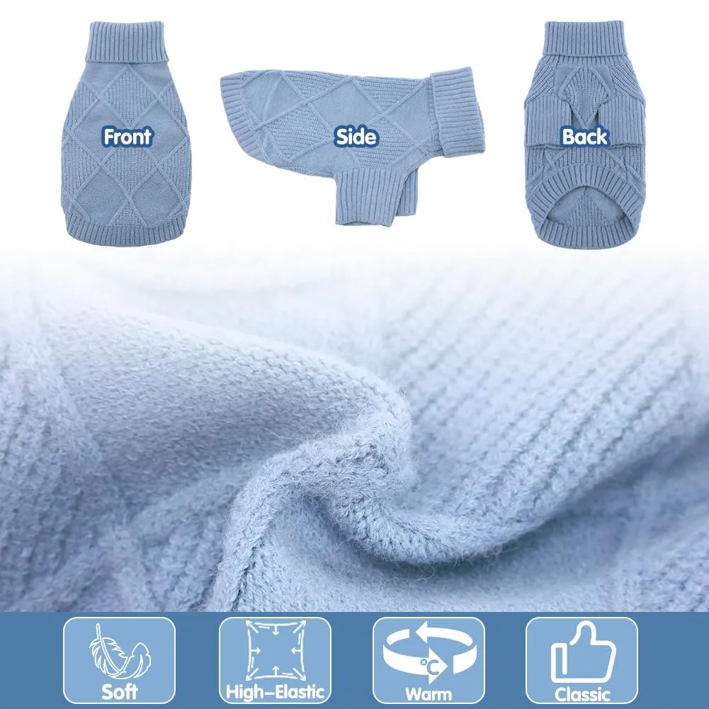 EMUST Dog Sweater – Warm Diamond Pattern Pullover for Medium Dogs (Blue, Size L)
