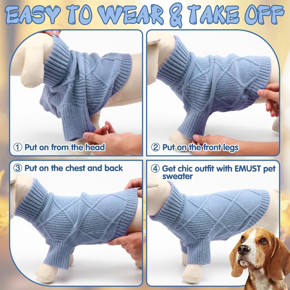 EMUST Dog Sweater – Warm Diamond Pattern Pullover for Medium Dogs (Blue, Size L)