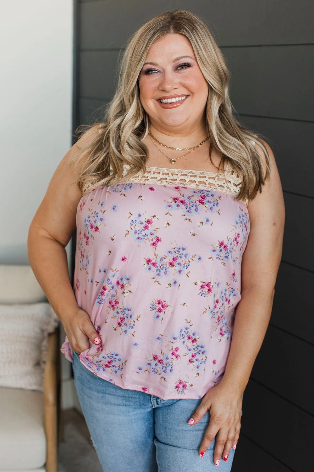 Envied By Everyone Floral Tank Top- Light Pink