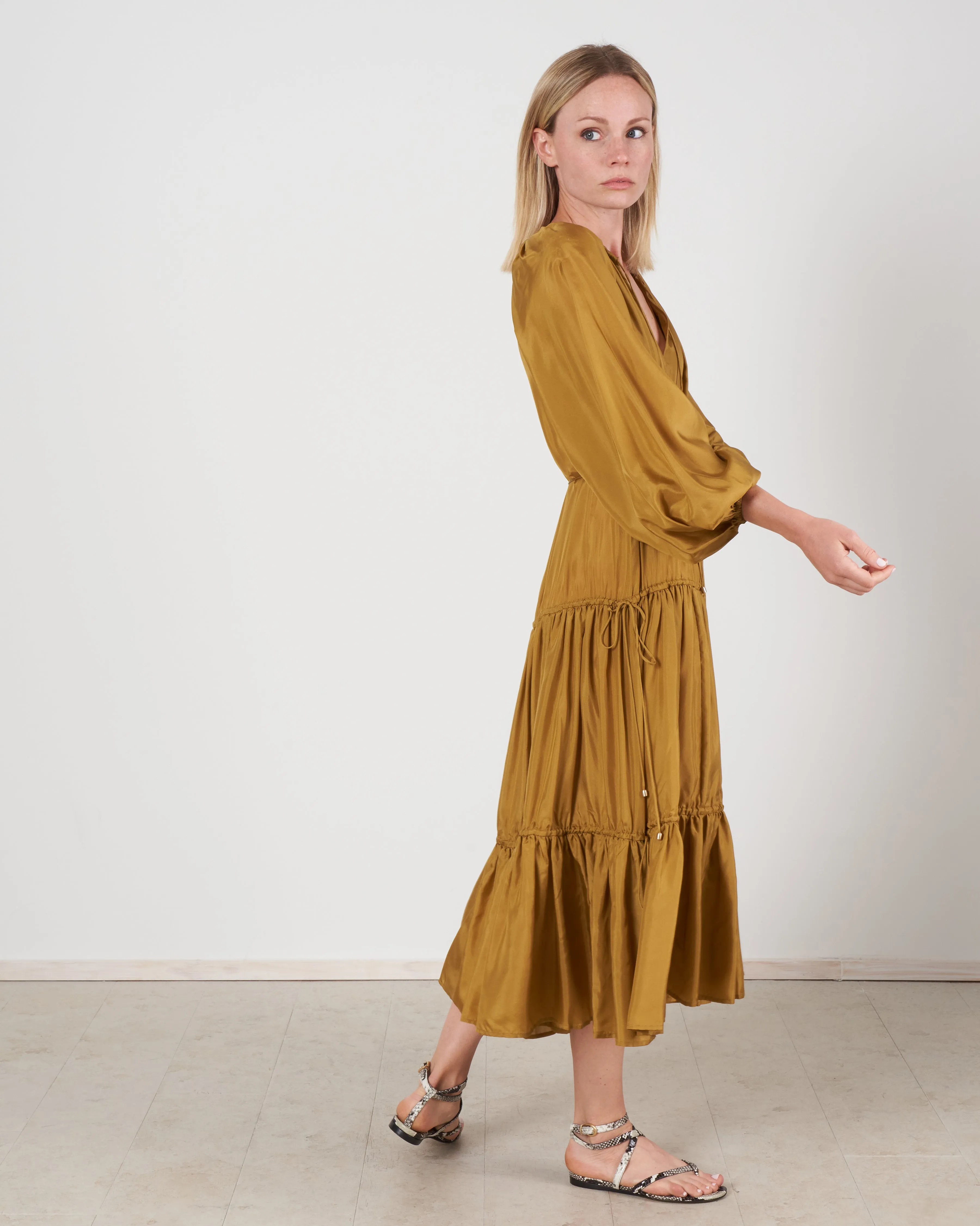 estelle tiered midi dress - olive olv
