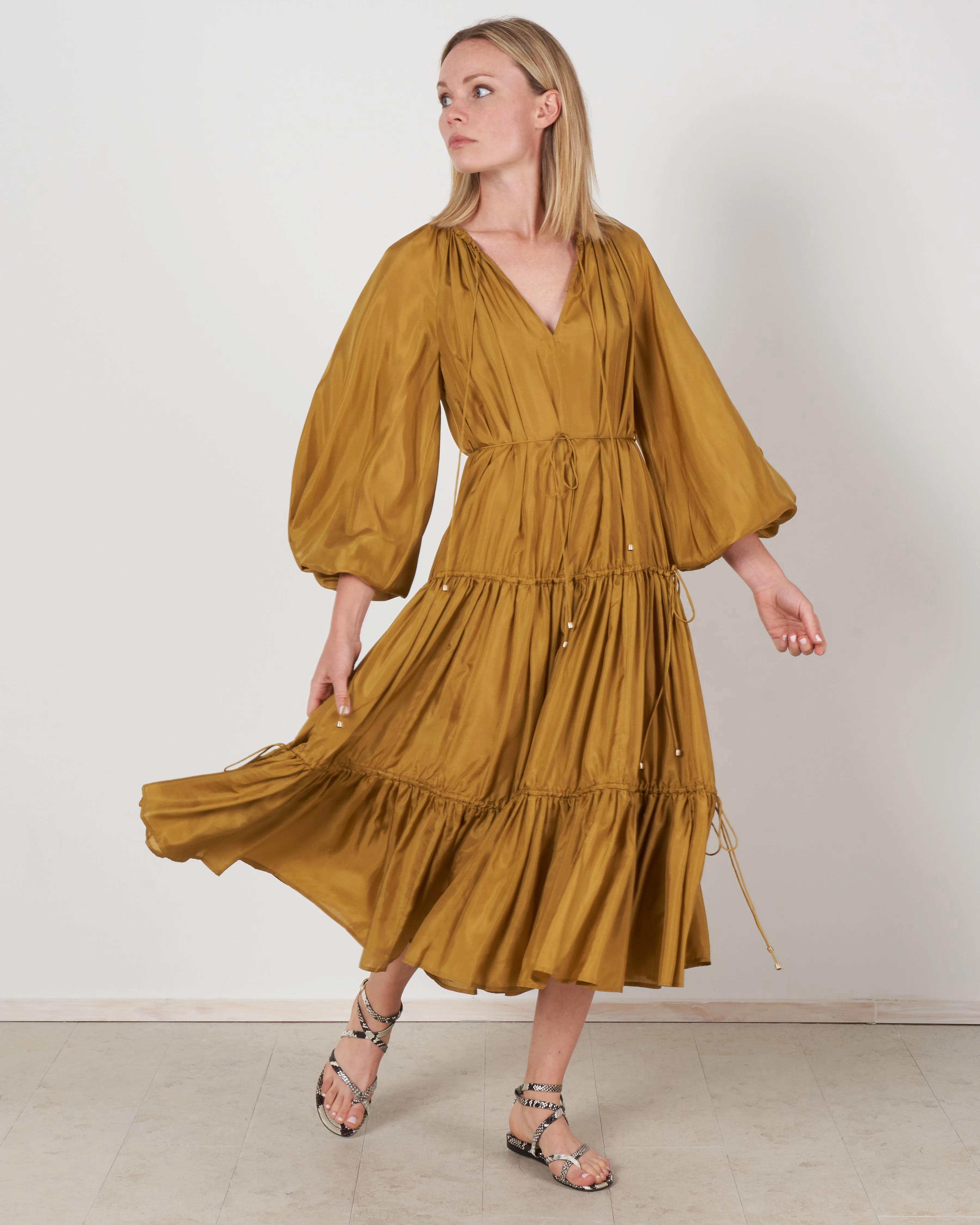 estelle tiered midi dress - olive olv