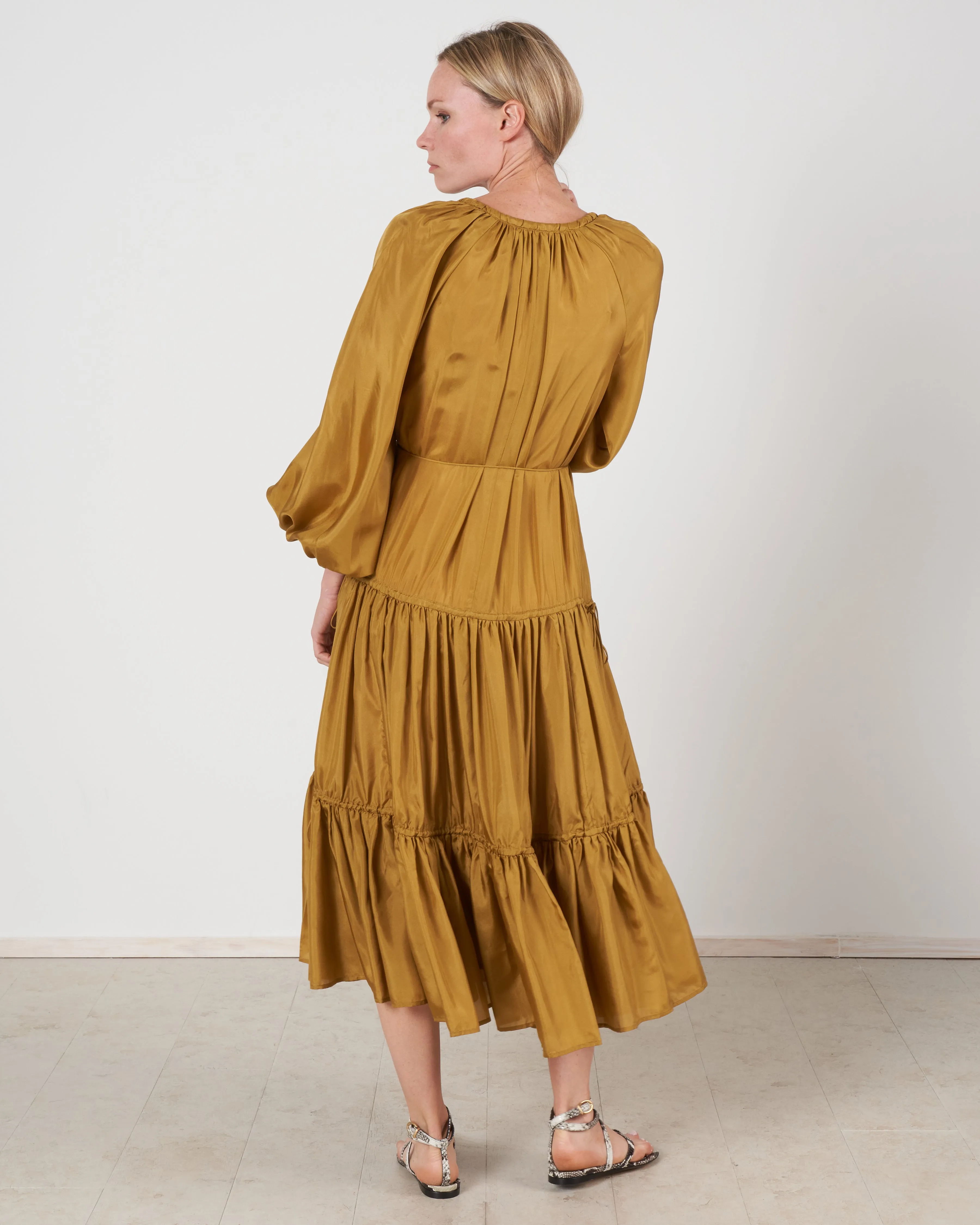 estelle tiered midi dress - olive olv