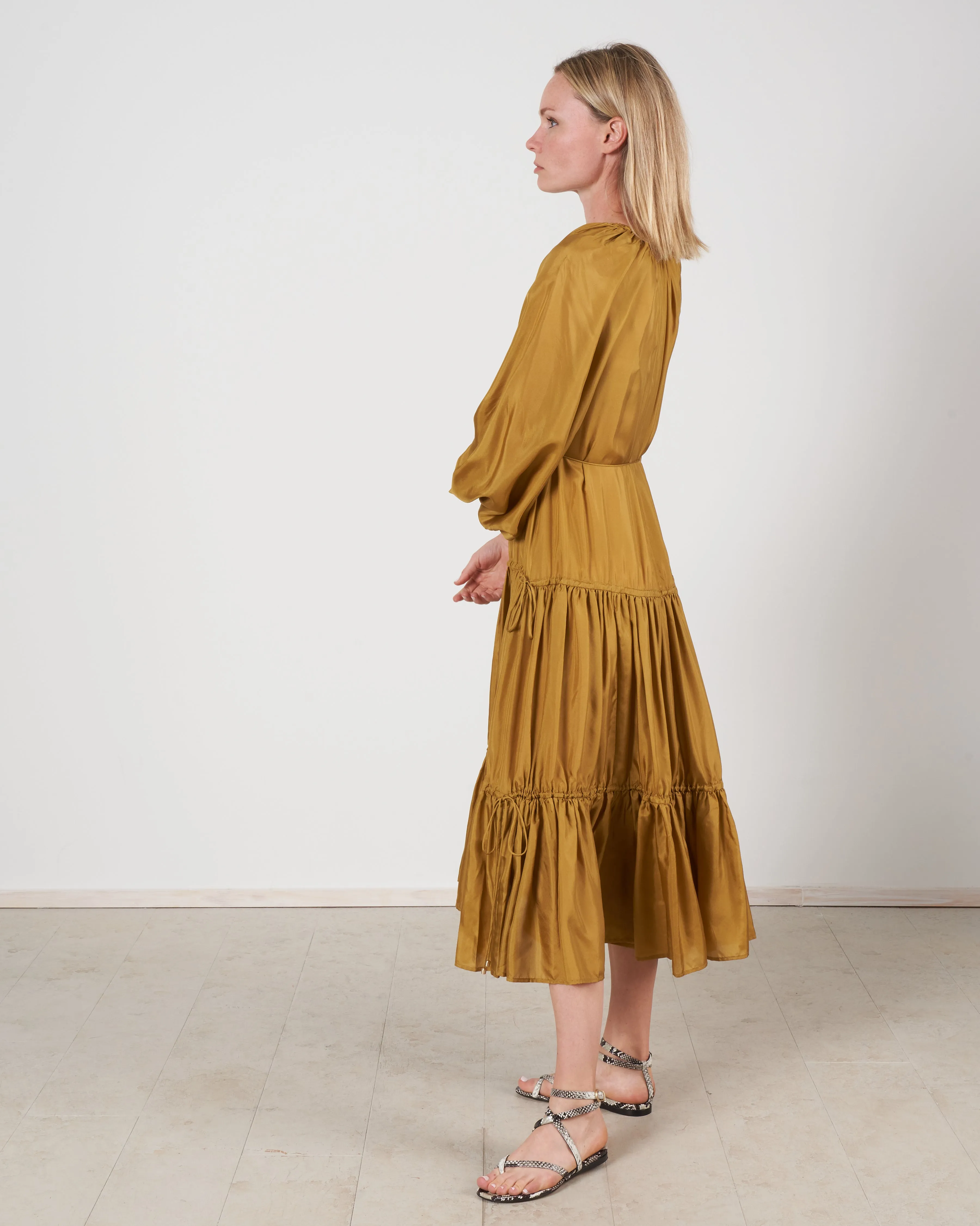 estelle tiered midi dress - olive olv