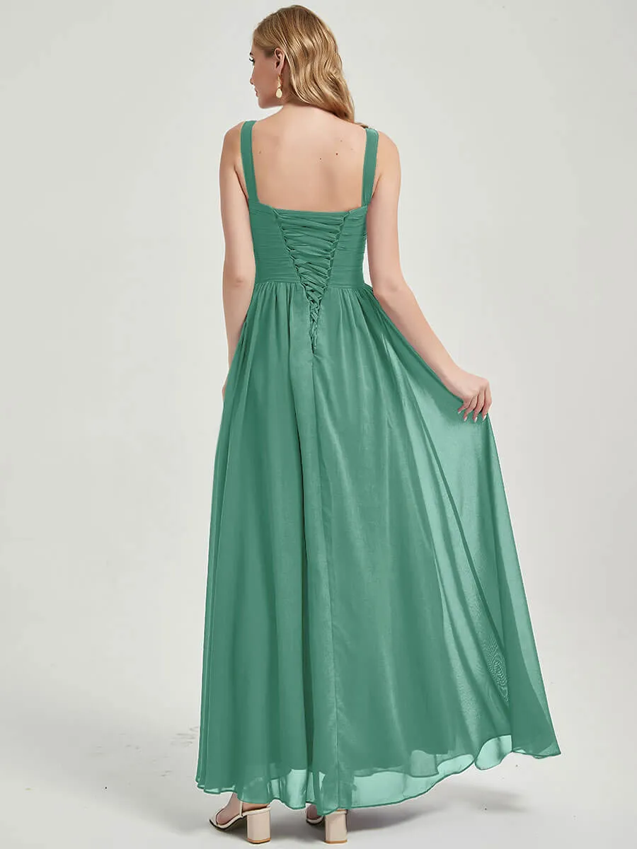Eucalyptus Wide Straps Sleeveless V-Neck Pleated Bridesmaid Dress